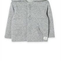 Grey Button-Front Hooded Knit Cardigan