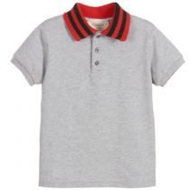 Grey Heather Striped Collar Polo