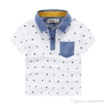 White Polka Dot Denim Trim Polo