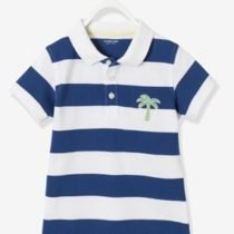 Navy & White Palm Tree Stripe Polo