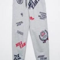 Grey Allover Badge & Slogan Sweatpant