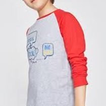 Grey & Red Raglan Sleeve Long Tee
