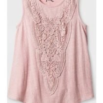 Dusty Pink Embroidered Lace Flare Tank