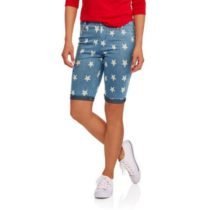Star Print Denim-Look Knit Bermuda