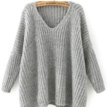 Heather Grey Oversized V-Neck Jumper