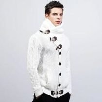 Asymmetric High Neck Toggle Cardigan