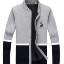 Grey & Navy Full-Zip Bomber Cardigan